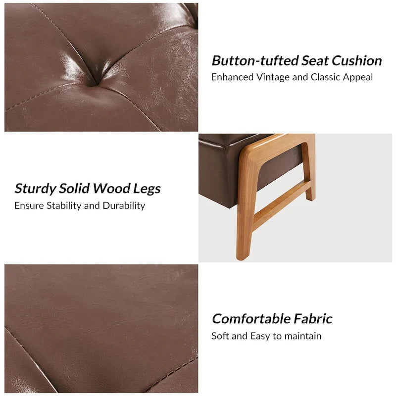 Rita Mid-century Modern Upholstered Storage Bench with Tufted Seat and Solid Wood Leg by HULALA HOME