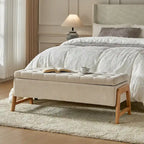 Rita Mid-century Modern Upholstered Storage Bench with Tufted Seat and Solid Wood Leg by HULALA HOME