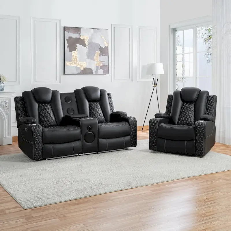 Premium Air Leather Home Theater Loveseat with LED Lights, Recliner with Built-in Speakers & Wireless Charging