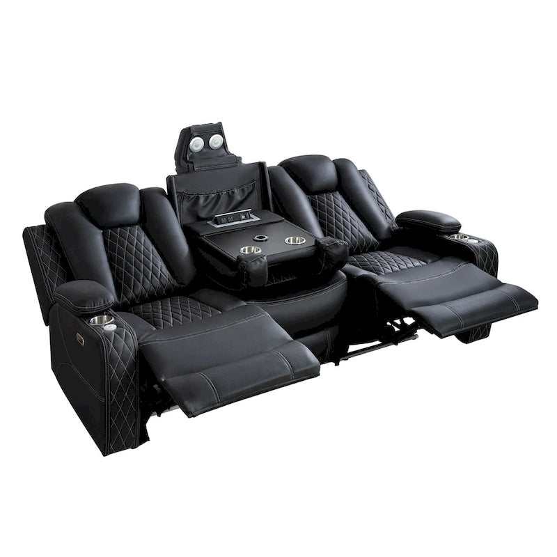 Premium Air Leather Home Theater Loveseat with LED Lights, Recliner with Built-in Speakers & Wireless Charging