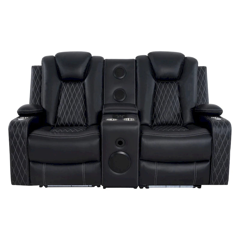 Premium Air Leather Home Theater Loveseat with LED Lights, Recliner with Built-in Speakers & Wireless Charging