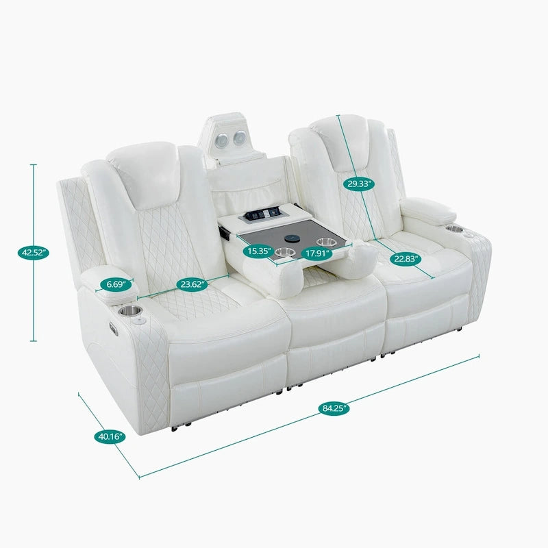 Premium Air Leather Home Theater Loveseat with LED Lights, Recliner with Built-in Speakers & Wireless Charging