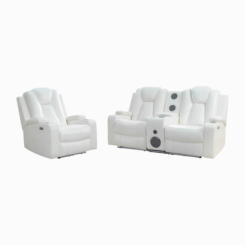 Premium Air Leather Home Theater Loveseat with LED Lights, Recliner with Built-in Speakers & Wireless Charging