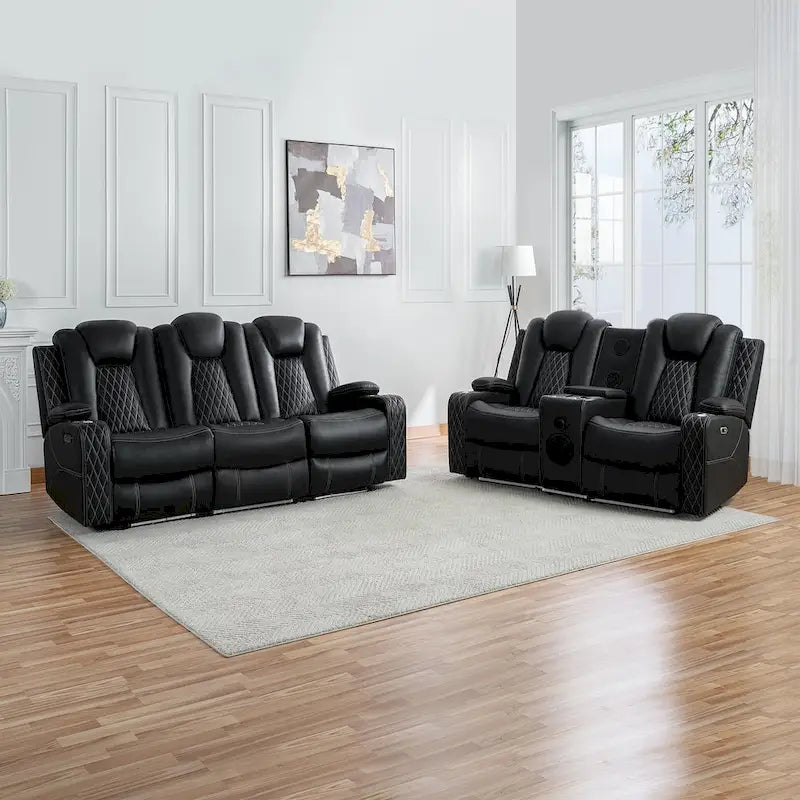 Premium Air Leather Home Theater Loveseat with LED Lights, Recliner with Built-in Speakers & Wireless Charging