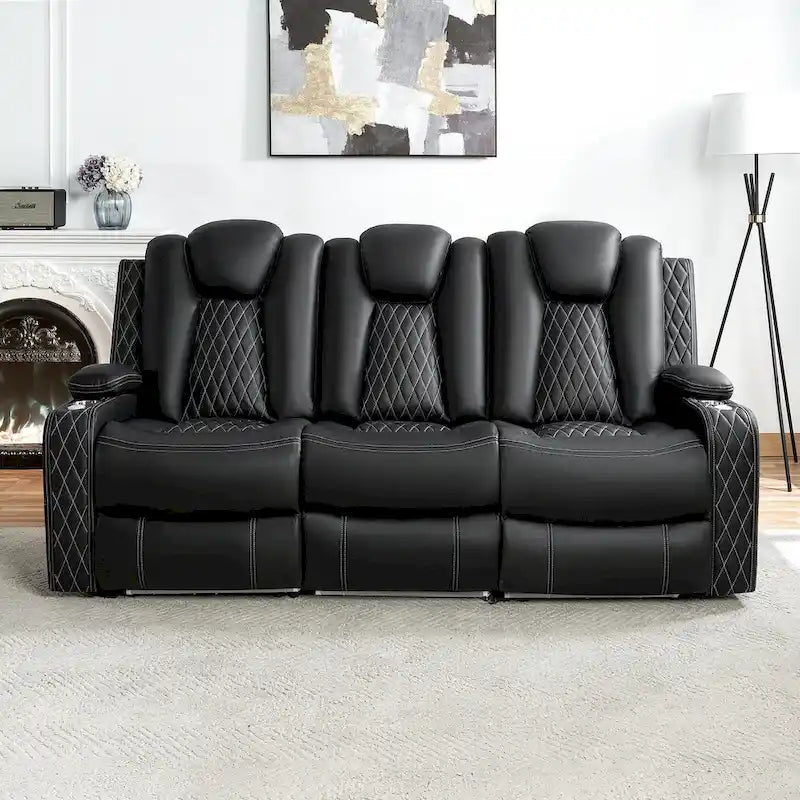 Premium Air Leather Home Theater Loveseat with LED Lights, Recliner with Built-in Speakers & Wireless Charging