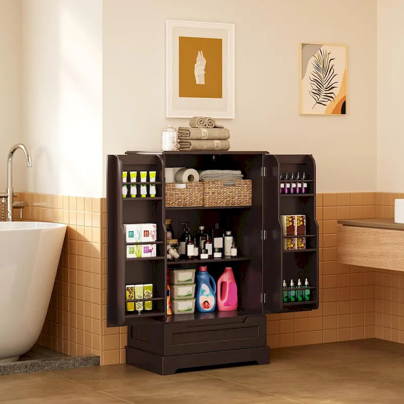 Kitchen Pantry Storage Cabinet, Freestanding Storage with Shelves and 1 Drawer