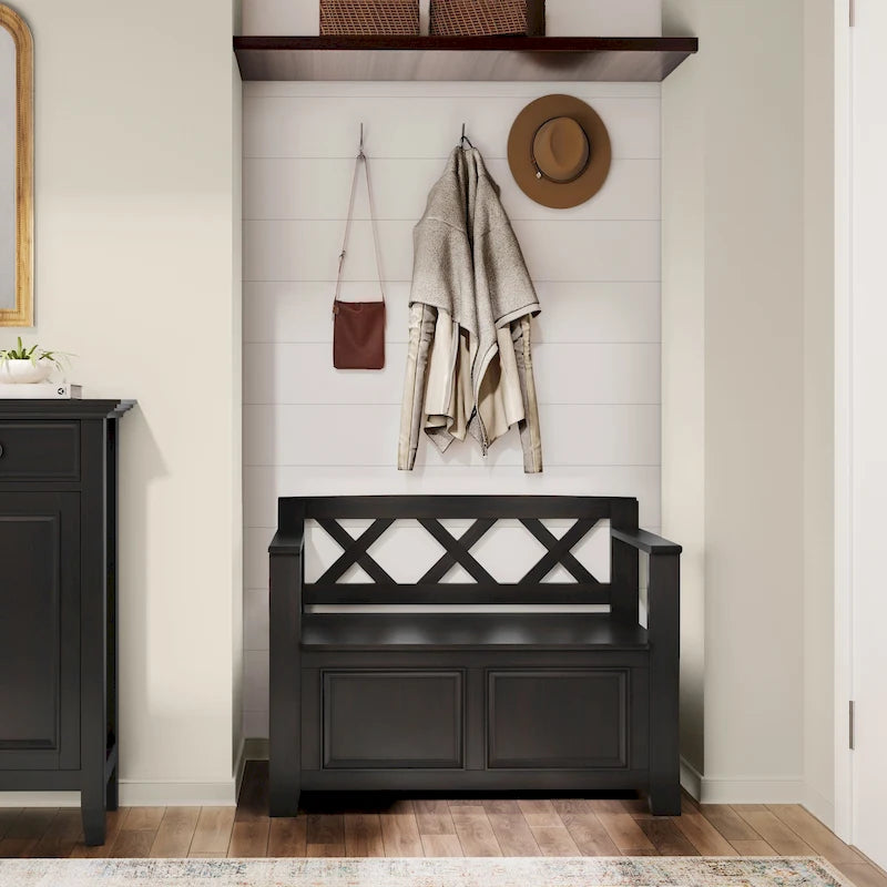 WYNDENHALL Halifax SOLID WOOD 36 inch Wide Transitional Small Entryway Storage Bench - 17D x 36 W x 27.8H