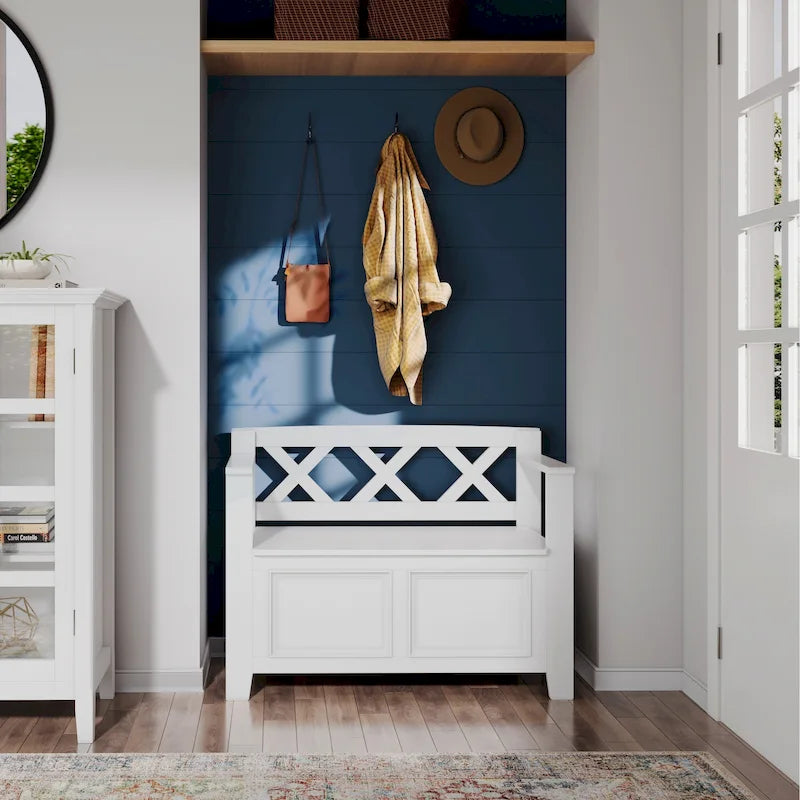 WYNDENHALL Halifax SOLID WOOD 36 inch Wide Transitional Small Entryway Storage Bench - 17D x 36 W x 27.8H