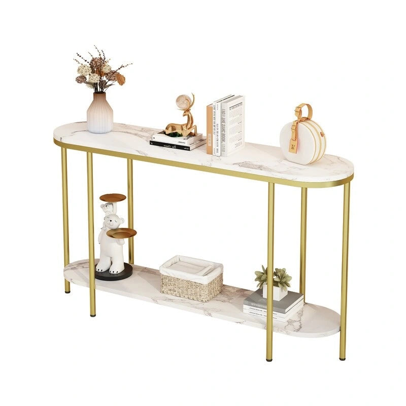 Console Table 2 Tier Narrow Entryway Table with Storage Shelves