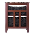 Zoey Accent Table with 2 Foldable Corn Husk Baskets, Faux Marble Top, Chocolate and Walnut - 16.54 x 20.08 x 25.04 inches