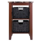 Zoey Accent Table with 2 Foldable Corn Husk Baskets, Faux Marble Top, Chocolate and Walnut - 16.54 x 20.08 x 25.04 inches