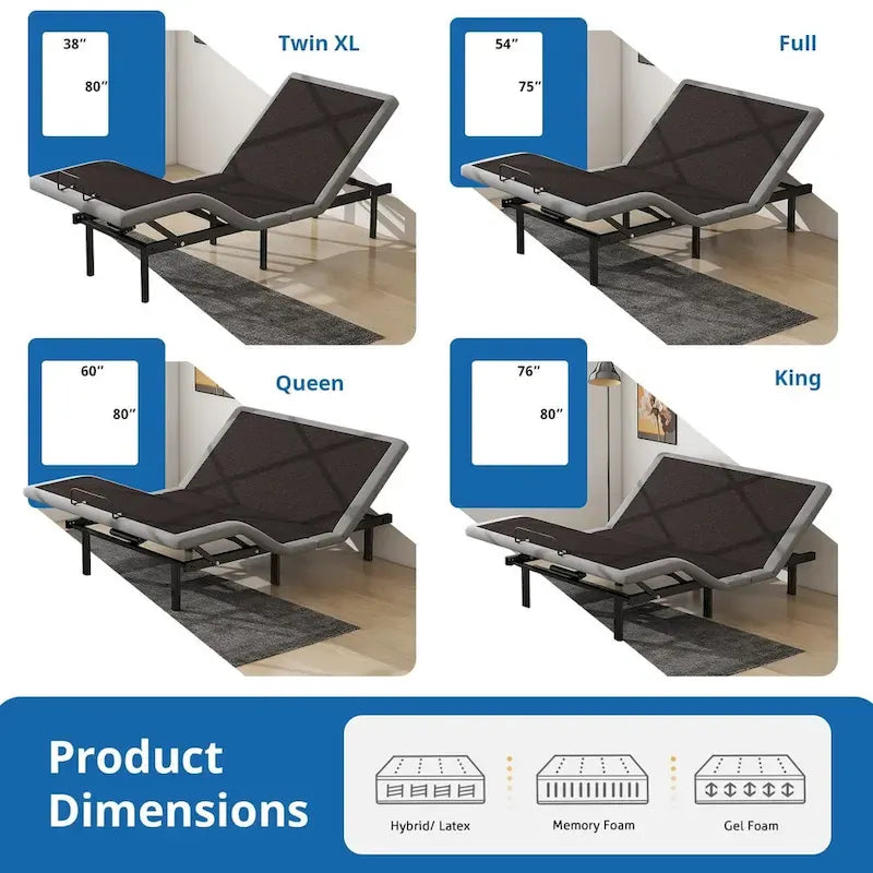 Adjustable Bed Frame, Head & Foot Incline, Wireless Remote Control, Zero Gravity Adjustable Bed Base