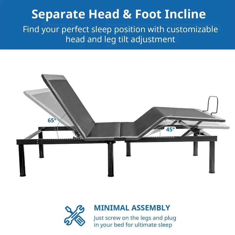 Adjustable Bed Frame, Head & Foot Incline, Wireless Remote Control, Zero Gravity Adjustable Bed Base