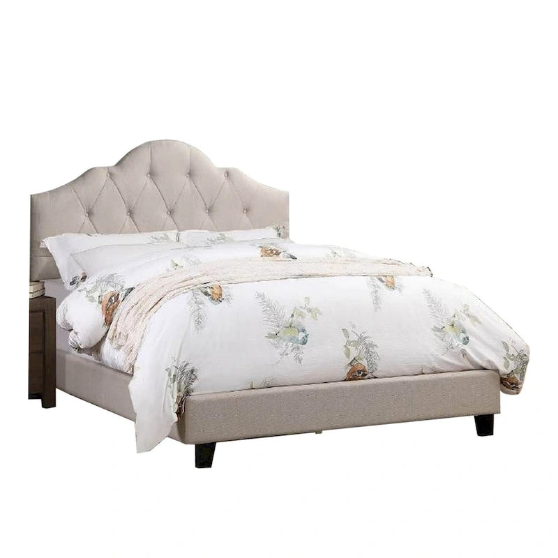 Eni Upholstered California King Size Bed, Taupe Tufted Adjustable Headboard