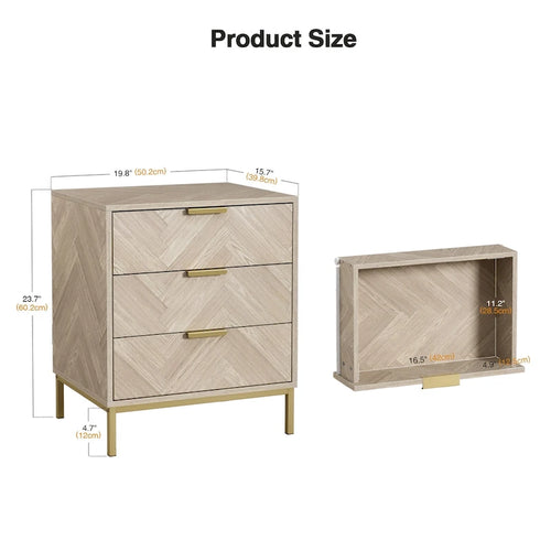 Anmytek Modern 3 Drawer Wood Grain Nightstand Bedside Table with Storage for Bedroom Living Room