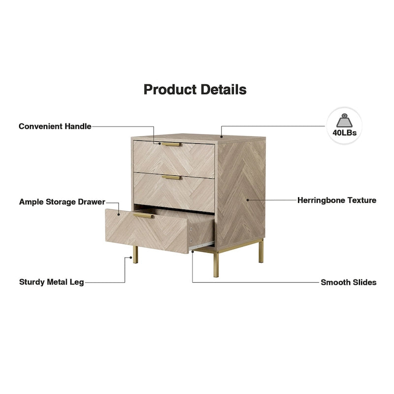 Anmytek Modern 3 Drawer Wood Grain Nightstand Bedside Table with Storage for Bedroom Living Room