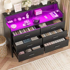 Dresser with Charge Station and LED Light, Chest of Drawers Closet Organizer with 6 Drawers
