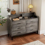 Dresser with Charge Station and LED Light, Chest of Drawers Closet Organizer with 6 Drawers