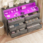 Dresser with Charge Station and LED Light, Chest of Drawers Closet Organizer with 6 Drawers