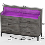 Dresser with Charge Station and LED Light, Chest of Drawers Closet Organizer with 6 Drawers