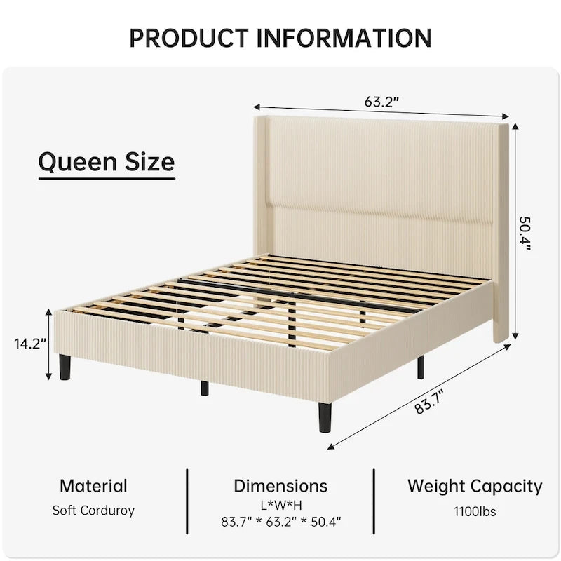 Full/Queen/King Size Bed Frame Upholstered Platform Velvet