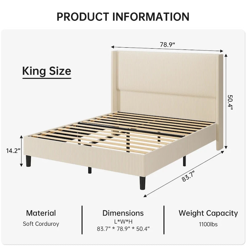 Full/Queen/King Size Bed Frame Upholstered Platform Velvet