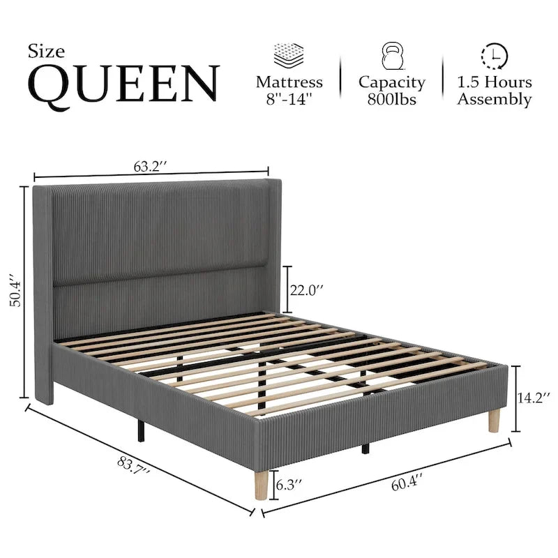 Full/Queen/King Size Bed Frame Upholstered Platform Velvet