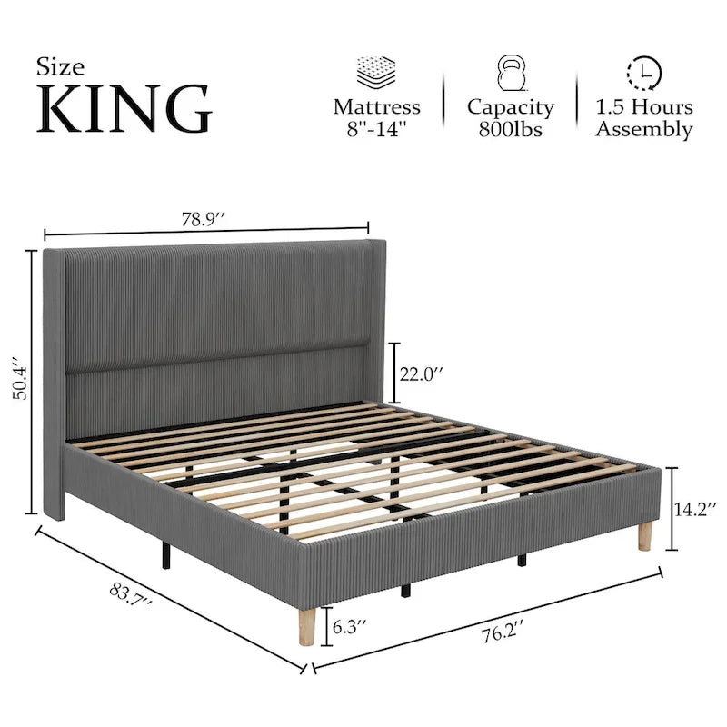Full/Queen/King Size Bed Frame Upholstered Platform Velvet