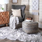 Nuloom Granada Knitted Casual Denim and Jute Ottoman Pouf