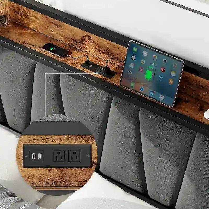 Upholstered Headboard Bed Frame with 4 Storage Drawers