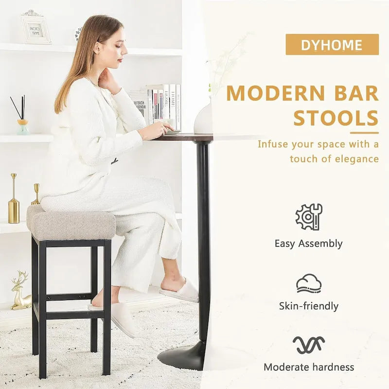 XINMICS Bar Stools, 27 Inches Modern Counter Height Bar Stools, Metal Legs Backless Upholstered Saddle Stool Chair