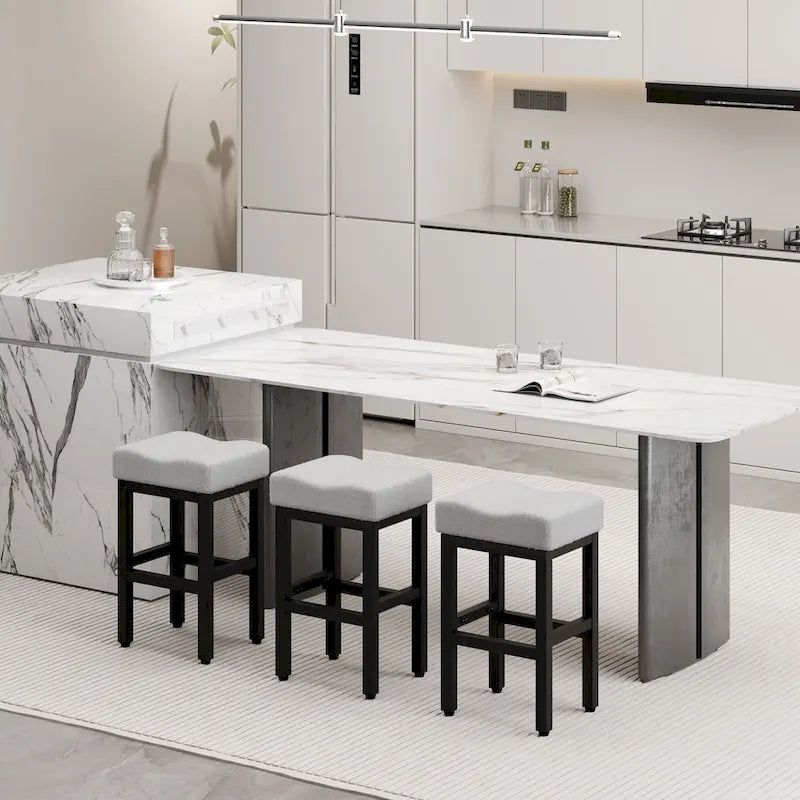 XINMICS Bar Stools, 27 Inches Modern Counter Height Bar Stools, Metal Legs Backless Upholstered Saddle Stool Chair