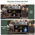 Outdoor Kitchen Island, Rolling Bar Cart & Storage Cabinet, Farmhouse Outdoor Grill Table with Stainless Steel Top & Towel Rack