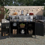 Outdoor Kitchen Island, Rolling Bar Cart & Storage Cabinet, Farmhouse Outdoor Grill Table with Stainless Steel Top & Towel Rack