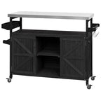 Outdoor Kitchen Island, Rolling Bar Cart & Storage Cabinet, Farmhouse Outdoor Grill Table with Stainless Steel Top & Towel Rack