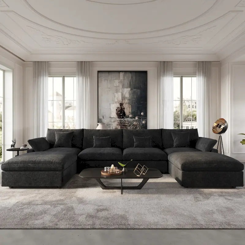 156 Convertible Modular Sectional Sofa Couch, Modern U Shape Minimalism Sofas Couches with Pillows