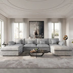 156 Convertible Modular Sectional Sofa Couch, Modern U Shape Minimalism Sofas Couches with Pillows