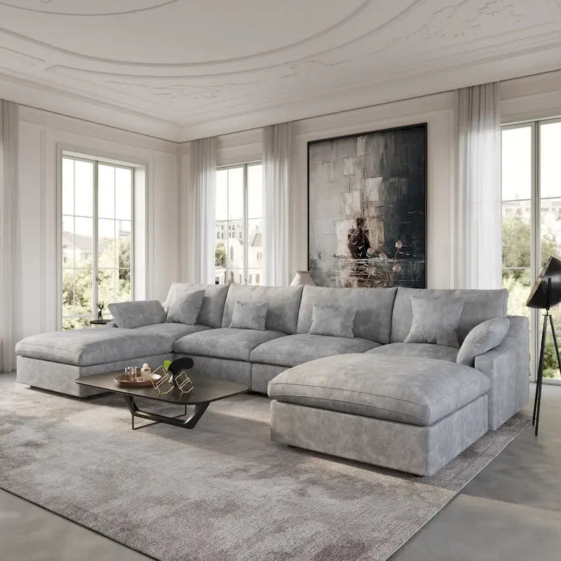 156 Convertible Modular Sectional Sofa Couch, Modern U Shape Minimalism Sofas Couches with Pillows