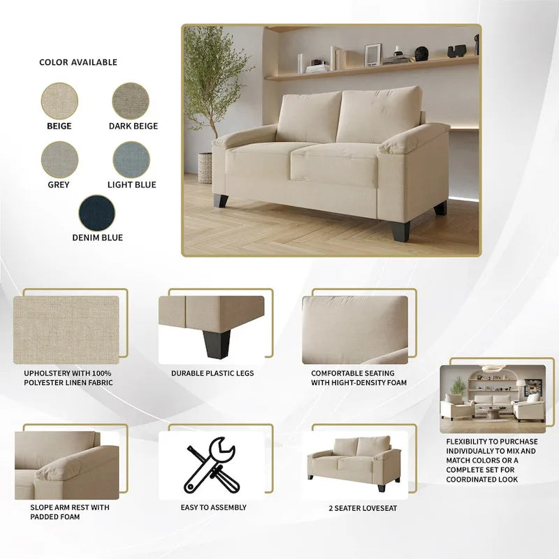 CraftPorch Simple Style Linen Upholstered 3-Piece Living Room Set