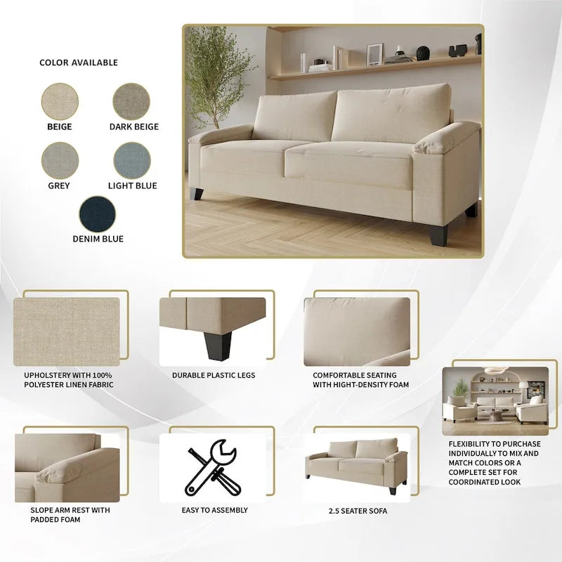 CraftPorch Simple Style Linen Upholstered 3-Piece Living Room Set