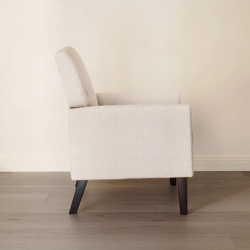 LUE BONA Modern Upholstered Accent Chair Linen Fabric Button Tufted Armchair with Solid Wood Frame - 28.5 W X 27.25 D X 33.75 H
