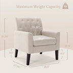 LUE BONA Modern Upholstered Accent Chair Linen Fabric Button Tufted Armchair with Solid Wood Frame - 28.5 W X 27.25 D X 33.75 H