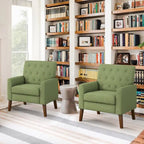 LUE BONA Modern Upholstered Accent Chair Linen Fabric Button Tufted Armchair with Solid Wood Frame - 28.5 W X 27.25 D X 33.75 H