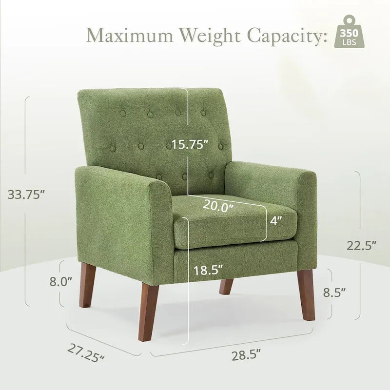 LUE BONA Modern Upholstered Accent Chair Linen Fabric Button Tufted Armchair with Solid Wood Frame - 28.5 W X 27.25 D X 33.75 H