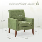 LUE BONA Modern Upholstered Accent Chair Linen Fabric Button Tufted Armchair with Solid Wood Frame - 28.5 W X 27.25 D X 33.75 H