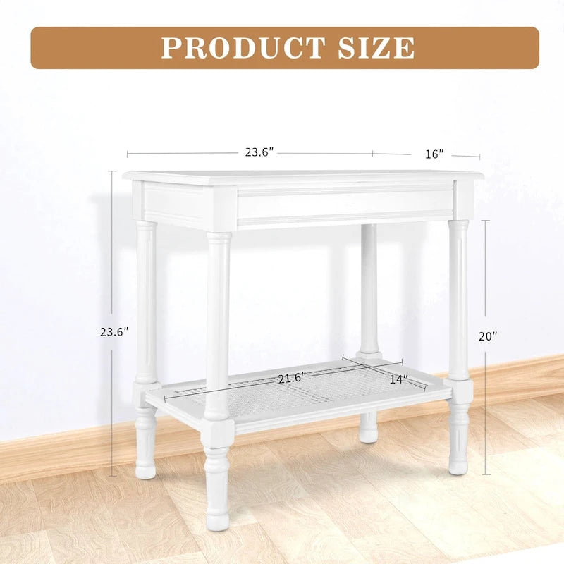 Copper Grove Reine Cream Side Table with Rattan Shelf
