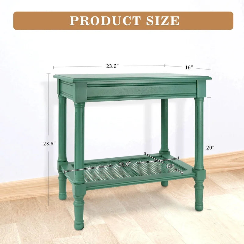 Copper Grove Reine Cream Side Table with Rattan Shelf