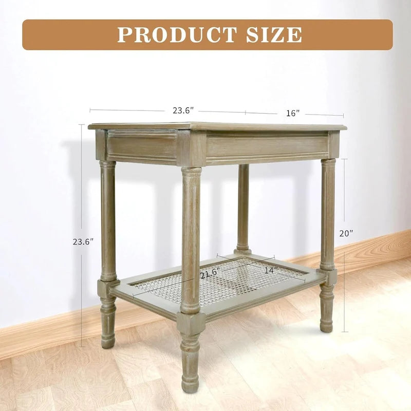 Copper Grove Reine Cream Side Table with Rattan Shelf