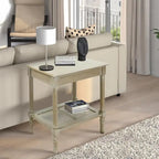 Copper Grove Reine Cream Side Table with Rattan Shelf