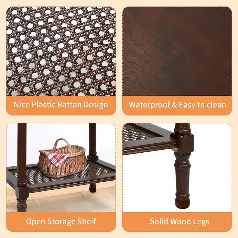 Copper Grove Reine Cream Side Table with Rattan Shelf